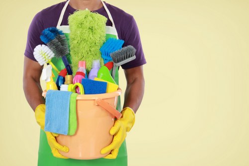 Cleaning tools and supplies used for office cleaning