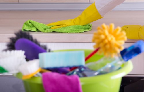 Professional house cleaning in a bright living room