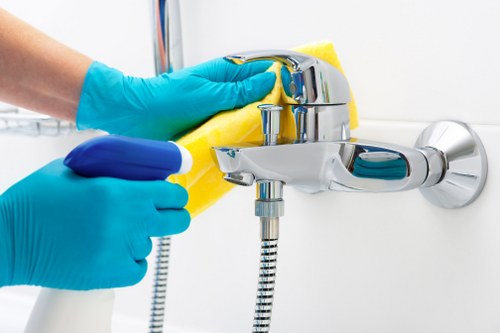 Professional cleaners finishing move out cleaning in a home