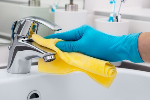 Applying baking soda paste for oven cleaning